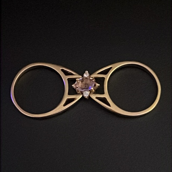 Vintage Art Deco 14k Gold Plated Amethyst Gemstone Cubic Zirconia Flip Ring - Picture 8 of 14